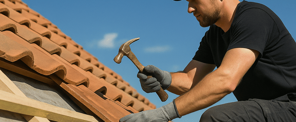poed dakdekker Den Haag voert noodreparatie uit na stormschade